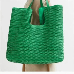 H&M Large Straw Shopper * Green 💚 - Rare Find